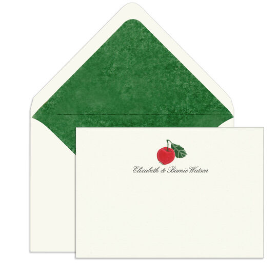Red Apple Engraved Motif Flat Note Cards